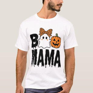 Boo Mama Halloween Ghost Pumpkin Bow Design T-Shirt