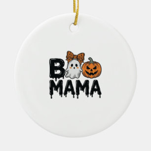 Boo Mama Halloween Ghost Pumpkin Mum Shirt Design_ Ceramic Tree Decoration