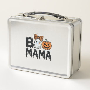 Boo Mama Halloween Ghost Pumpkin Mum Shirt Design_ Metal Lunch Box