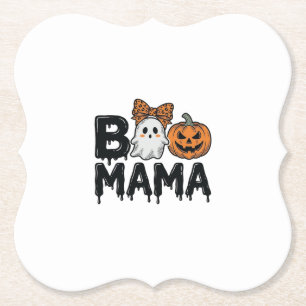 Boo Mama Halloween Ghost Pumpkin Mum Shirt Design_ Paper Coaster