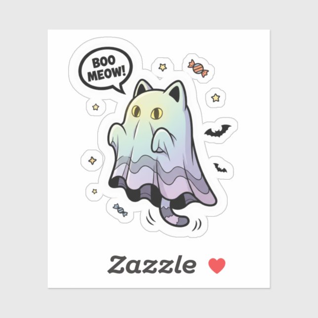 Boo Meow! – Cute Ghost Cat Halloween Sticker (Sheet)