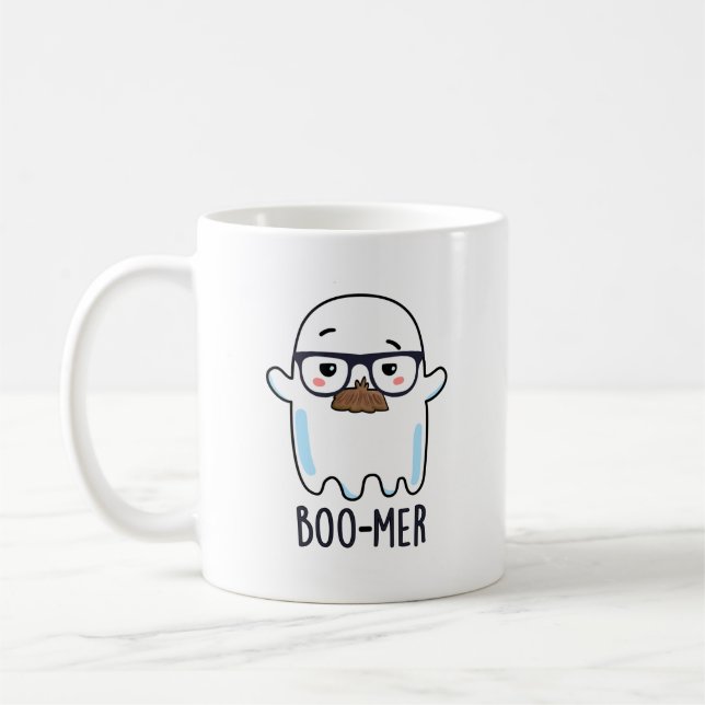 Boo-mer Funny Middle Aged Ghost Pun  Coffee Mug (Left)