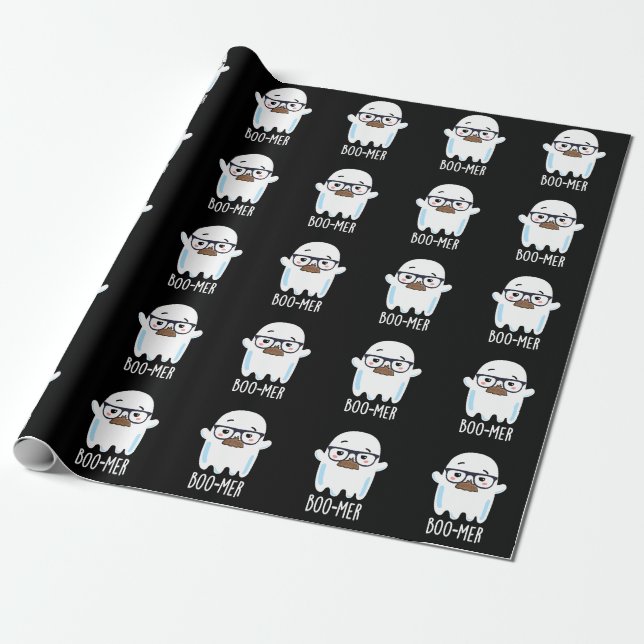 Boo-mer Funny Middle Aged Ghost Pun Dark BG Wrapping Paper (Unrolled)