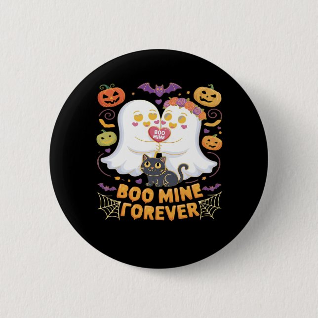 Boo Mine Forever Cute Ghosts Black Cat Love Hallow 6 Cm Round Badge (Front)
