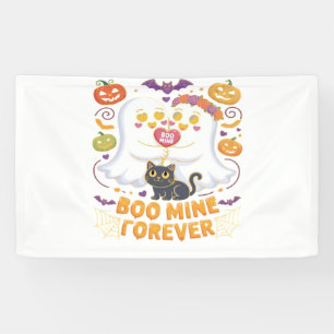 Boo Mine Forever Cute Ghosts Black Cat Love Hallow Banner