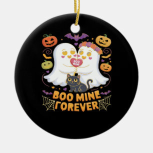 Boo Mine Forever Cute Ghosts Black Cat Love Hallow Ceramic Tree Decoration