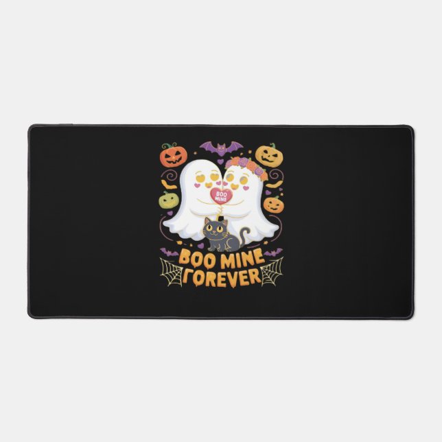 Boo Mine Forever Cute Ghosts Black Cat Love Hallow Desk Mat (Front)