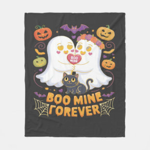 Boo Mine Forever Cute Ghosts Black Cat Love Hallow Fleece Blanket