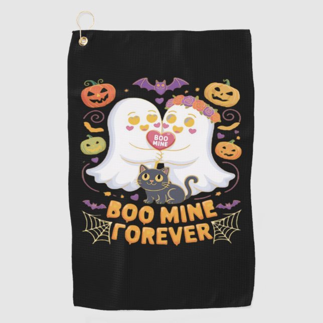 Boo Mine Forever Cute Ghosts Black Cat Love Hallow Golf Towel (Front)