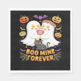 Boo Mine Forever Cute Ghosts Black Cat Love Hallow Napkin