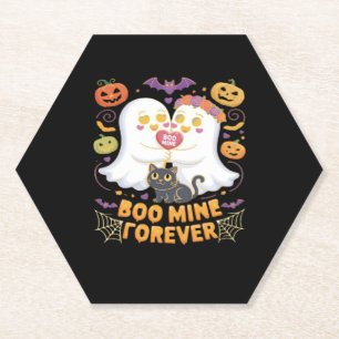 Boo Mine Forever Cute Ghosts Black Cat Love Hallow Paper Coaster