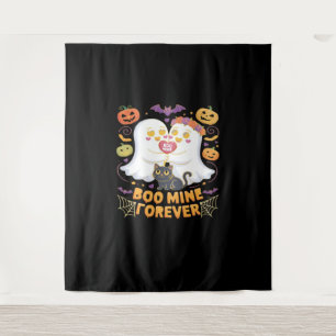 Boo Mine Forever Cute Ghosts Black Cat Love Hallow Tapestry