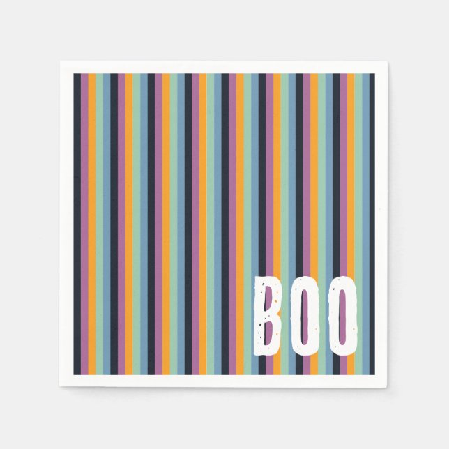Boo Muted Colours Halloween Stripes Napkin (Front)