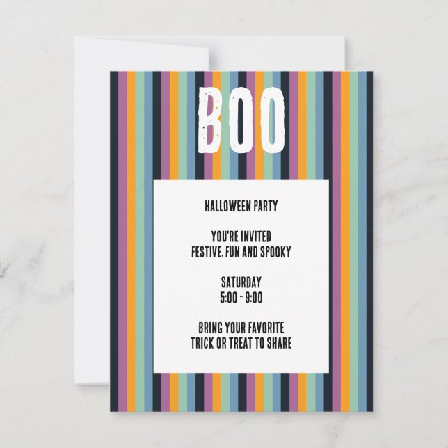 Boo! Muted Vertical Stripes Halloween Invitation (Front)