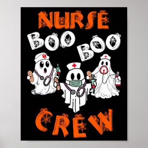 Boo Nurse Scrub Funny Ghost Halloween Costumes Wom Poster