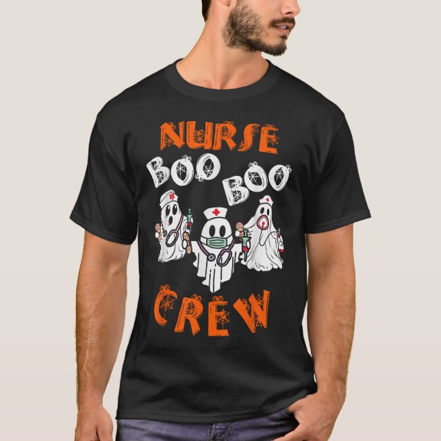 Boo Nurse Scrub Ghost Halloween Costumes Womens T-Shirt (Front)