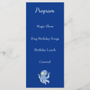 Boo Octopus Blue Kids Baby Shower Programme
