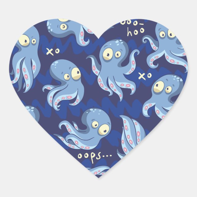 Boo Octopus Blue Kids Clothing & Décor Heart Sticker (Front)