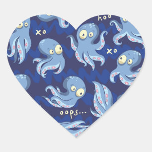 Boo Octopus Blue Kids Clothing & Décor Heart Sticker