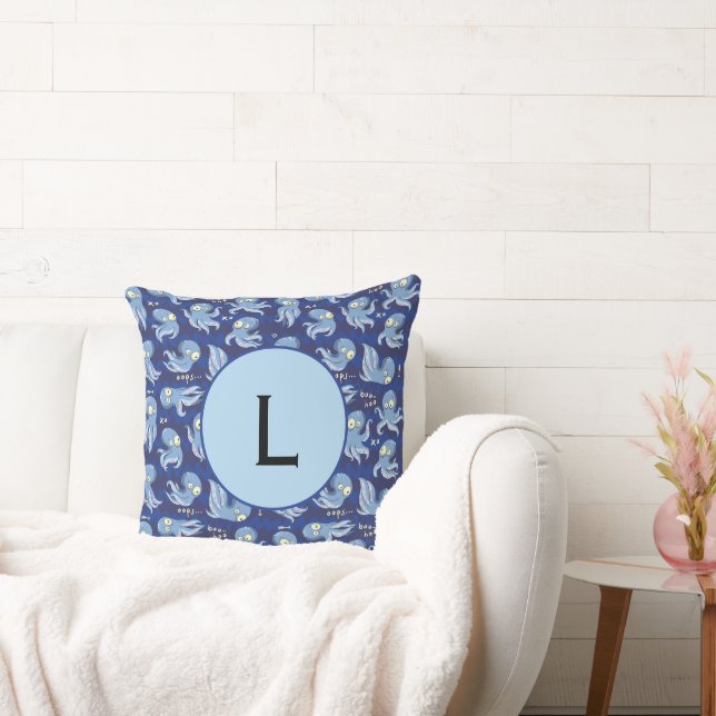 Boo Octopus Blue Kids Clothing & Décor Throw Pillo Cushion (Couch)