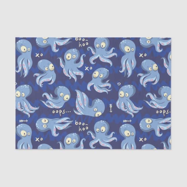 Boo Octopus Blue Kids Clothing & Décor Tissue Paper (Front)