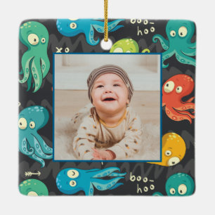 Boo Octopus Cute Colourful Kids Personalised Photo Ceramic Ornament