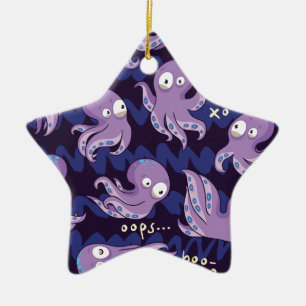 Boo Octopus Cute Purple Kids Clothing & Décor Ceramic Tree Decoration