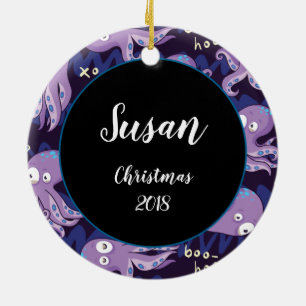 Boo Octopus Cute Purple Kids Clothing & Décor Ceramic Tree Decoration