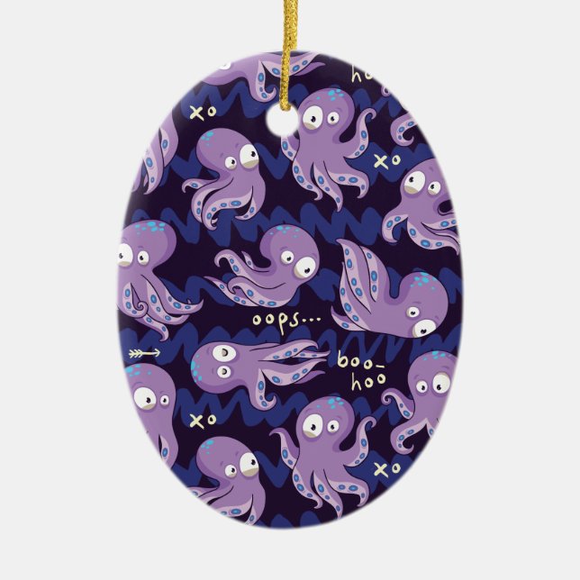 Boo Octopus Cute Purple Kids Clothing & Décor Ceramic Tree Decoration (Front)