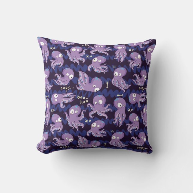 Boo Octopus Cute Purple Kids Clothing & Décor Cushion (Front)