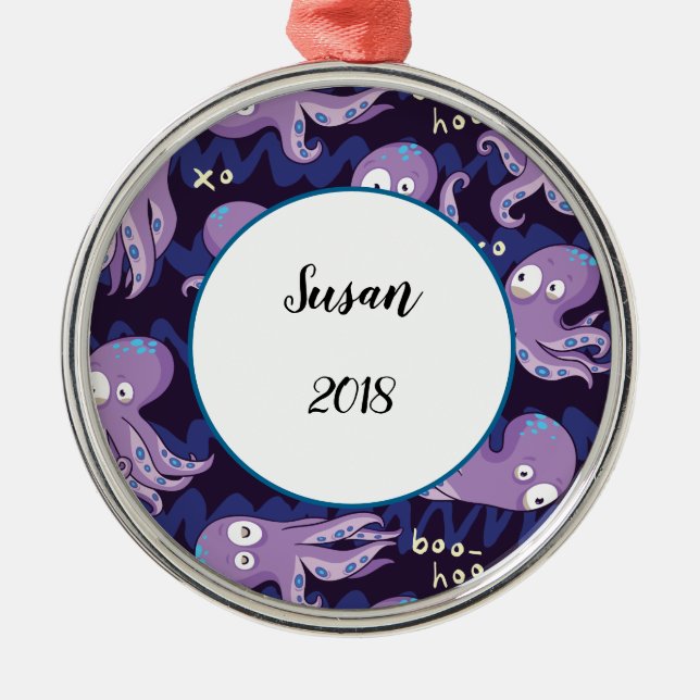 Boo Octopus Cute Purple Kids Clothing & Décor Metal Tree Decoration (Front)