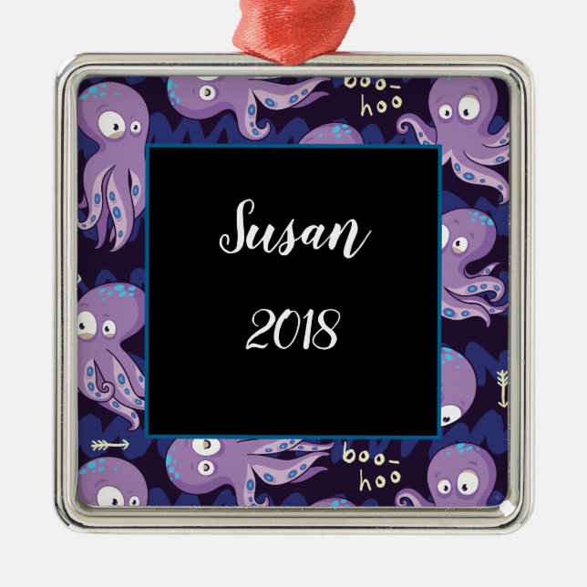 Boo Octopus Cute Purple Kids Clothing & Décor Metal Tree Decoration (Front)