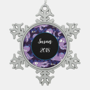 Boo Octopus Cute Purple Kids Clothing & Décor Snowflake Pewter Christmas Ornament
