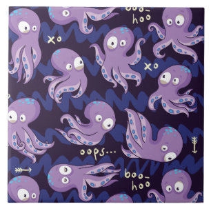 Boo Octopus Cute Purple Kids Clothing & Décor Tile