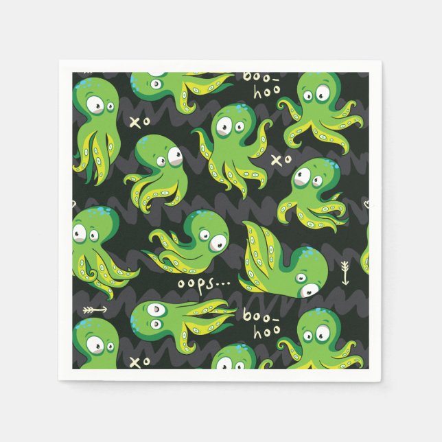 Boo Octopus Green Kids Clothing & Décor Napkin (Front)