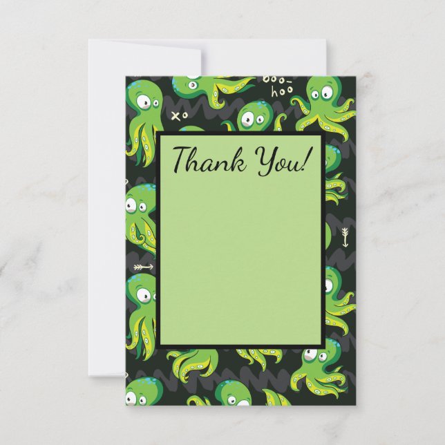 Boo Octopus Green Kids Clothing & Décor Thank You Card (Front)