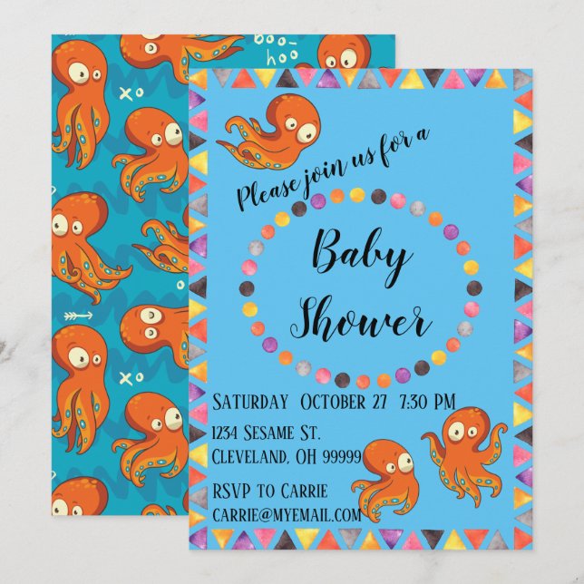 Boo Octopus Orange Baby Shower Invitation (Front/Back)