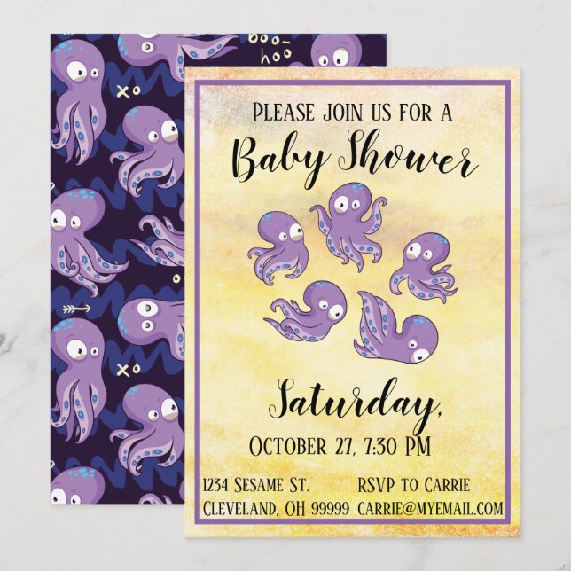 Boo Octopus Purple Baby Shower Invitation (Front/Back)
