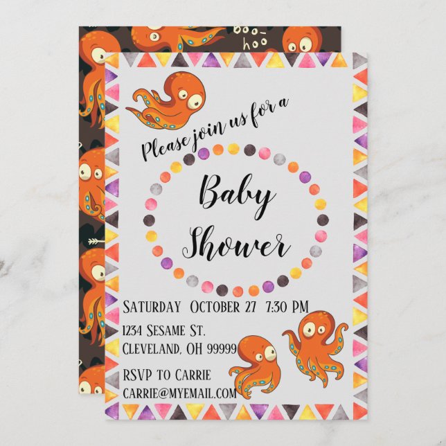 Boo Octopus Under the Sea Baby Shower Invitation (Front/Back)