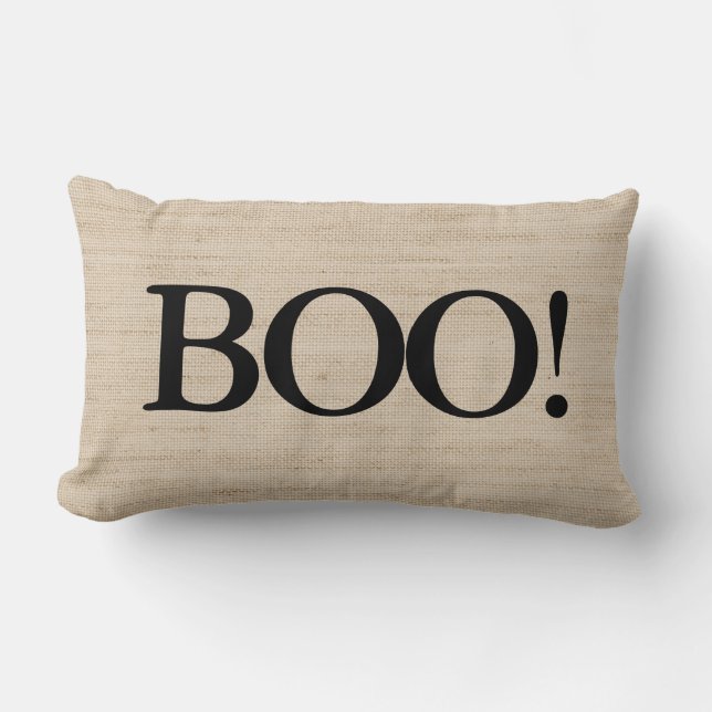 BOO on Burlap Halloween Pillow (Front)