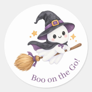 Boo on the Go Cute Kids Ghost Witch Halloween Classic Round Sticker