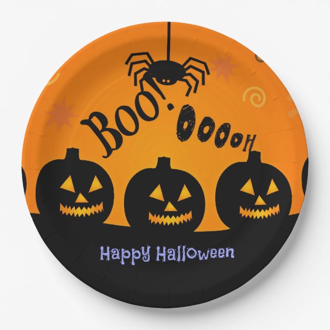 Boo! Ooooh! Happy Halloween! Paper Plate (Front)