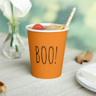 Boo orange and black minimalist simple Halloween Paper Cups