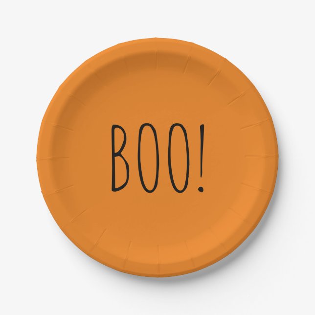 Boo orange and black minimalist simple Halloween  Paper Plate (Front)