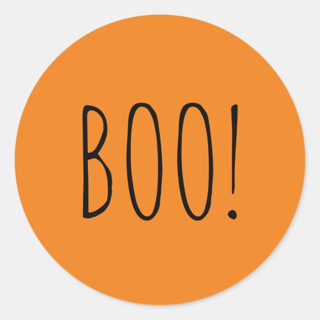 Boo orange black spooky typography fun Halloween  Classic Round Sticker (Front)