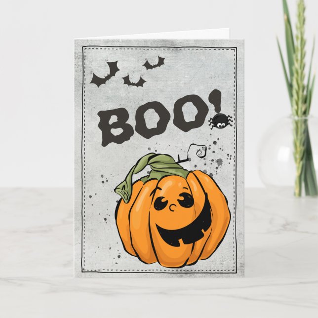 Boo Orange Jack 'O Lantern Halloween Card (Front)