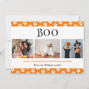 Boo Orange Pet Paws 3 Photo Happy Halloween Holiday Card