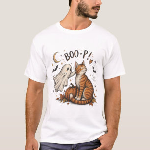 Boo-P Ghost Orange Tabby Cat Nose Boop Halloween T-Shirt