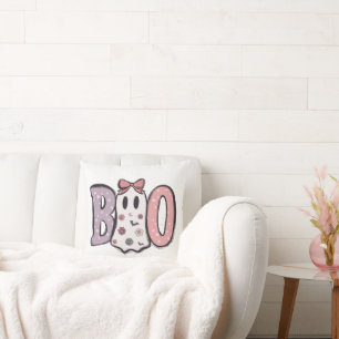 Boo Pastel Colours and Ghost White Halloween Cushion