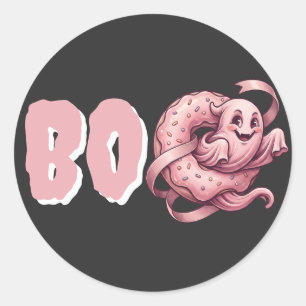 BOO Pink Ghost & Doughnut Sweet Halloween Coquette Classic Round Sticker